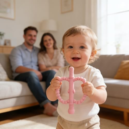 Fu Store Hollow Teether Tube Apple Shape Baby Teething Toy for Babies 0-36M - color: Pink, Dark Pink, Blue