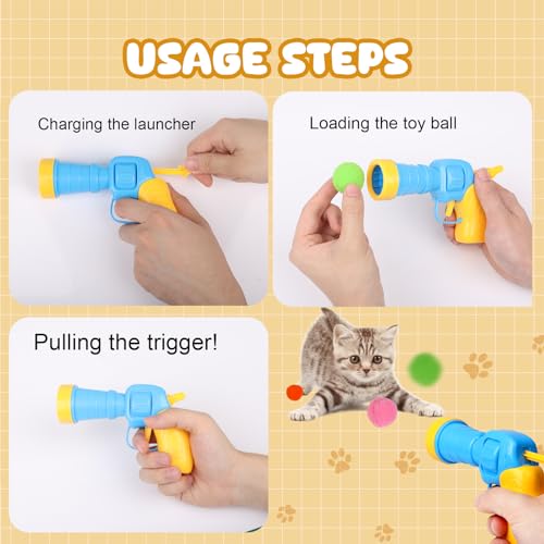 TEAWOO 100Pcs Cat Toys Pom Pom Balls with 2 Launcher Set - size: 2 launchers & 100 balls