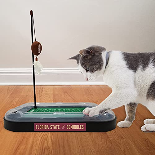 Pets First 5-in-1 Cat Toy: Interactive Cat Scratcher with Catnip Filled Plush Football & Feathers - color: Florida State Seminoles, size: Football Field