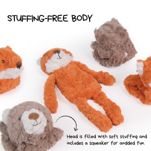 CHEWFFON Stuffless Fox Dog Toy, Squeaky & Crinkle Plush Treat Hiding Toy - style: Fox
