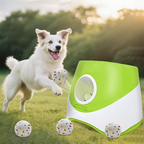 Automatic Dog Ball Launcher for Small to Medium Dogs, 2.2 Inch ETPU Dog Ball Thrower, 3 Distance Adjustable 19-39 Ft Interactive Dog Toy, Mental Stimulating Puppy Toy with 4 ETPU Balls (Light Green) - color: Light Green