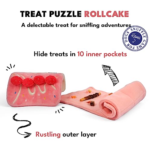 CHEWFFON Birthday Cake Snuffle Dog Toy, Enrichment Treat Hiding Puzzle - style: Strawberry Roll Cake