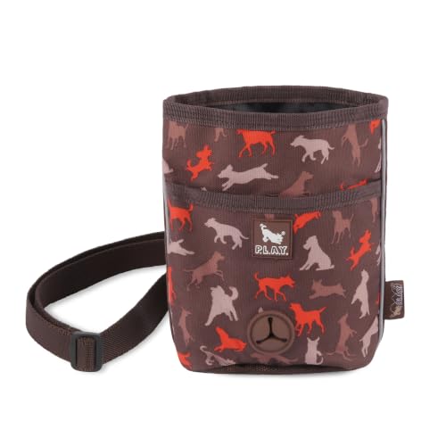 P.L.A.Y. Scout & About Deluxe Training Treat Pouch with Bag Dispenser - 3 Way Wear, Detachable & Adjustable Strap, Reflective Strips, Water-Resistant Back Zipper Pocket, Squeaker (Mocha) - color: Mocha