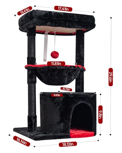 SYANDLVY Gothic Cat Tree with Coffin Bed for Indoor Cats, Modern House - color: Black & Red