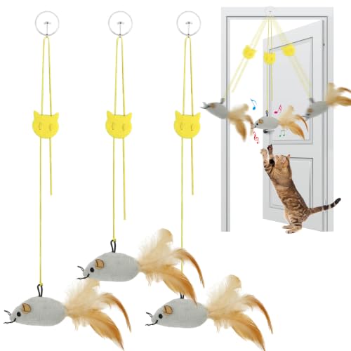 Tocirelo Hanging Cat Mouse Toy, Interactive Motion Activated Squeaky Mice - color: Grey-Mice