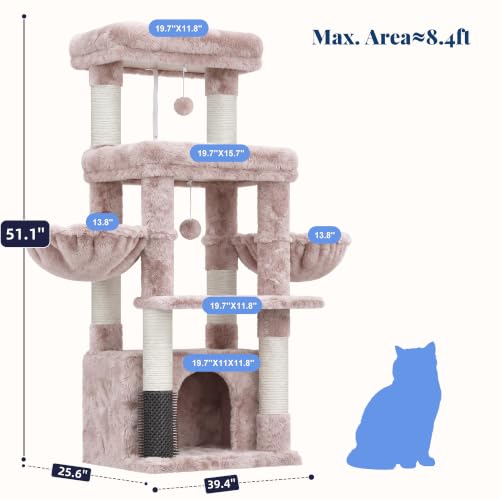 Hey-brother Cat Tree Tower with Extra Large Platform, Big Condo, MPJ070MU - color: Muchroom, size: 51.1 inches