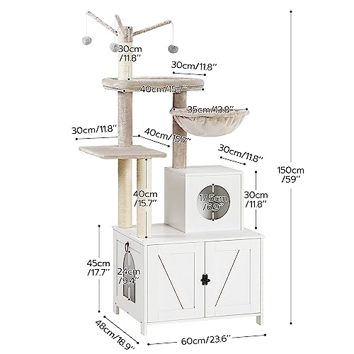 HOOBRO Cat Tree Tower with Litter Box Enclosure for Indoor, Wooden Cat Condo with Scratching Posts, Litter Box Furniture Hidden, All-in-One Cat House, White WT15MZ03 - color: White