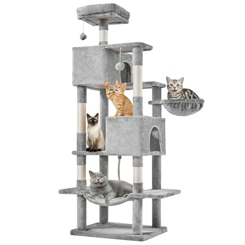DUMOS Large 66 Inch Cat Tree Tower with Scratching Posts, Indoor Use - color: Light Grey, size: 66 Inch