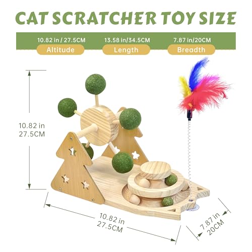 3-in-1 Cat Scratcher Toy ；with 1.96in Catnip Balls Windmill Turntable 、0.78in Catnip Balls for cat Ball Track and cat Feather Toy