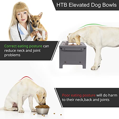 HTB Elevated Dog Bowl Stand with 2 Stainless Steel Bowls-7" H Medium Grey - color: Grey, size: medium-7"tall,29 Oz bowl