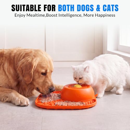 Slow Feeder Dog Licking Bowl with Rolling Ball, Orange - color: Orange