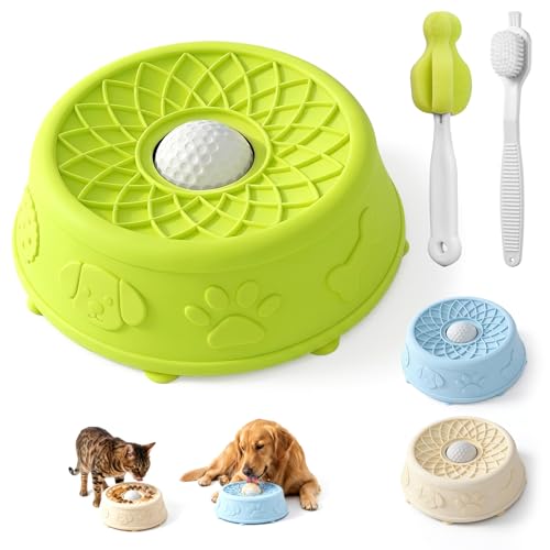 Dog Slow Feeder Lick Bowl with Rolling Ball for Liquid Treats,2-in-1(Green) - color: Green