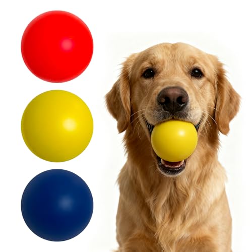 Indestructible Solid Rubber Ball for Dog, 3 Pack 2.5In