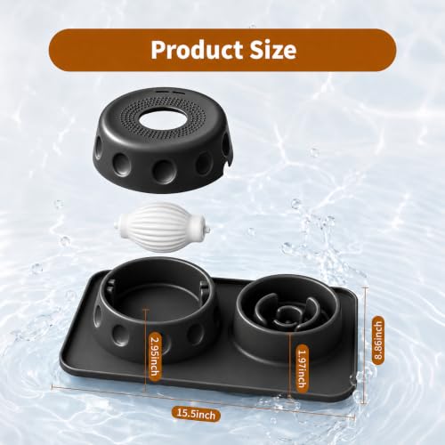 Slow Feeder Dog Bowl and Cat Water Bowl Set, 2 in 1 Pet Food and Water Bowl with Spill Proof Tray, Maze Puzzle Slow Eating Bowl for Cats and Dogs Black - color: Black, size: Double