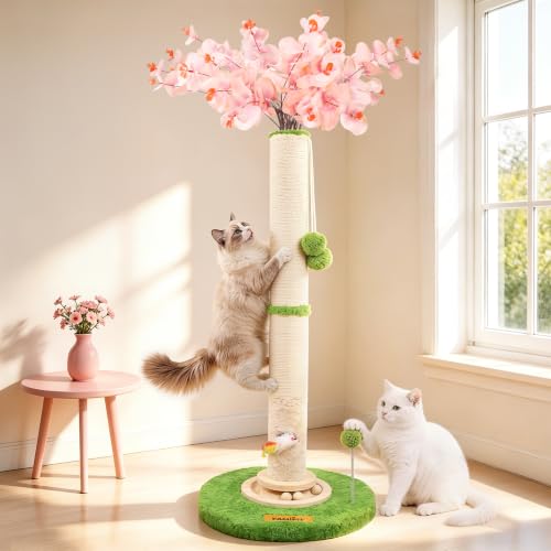 【Material Upgrade】 Famifit 50.4" Flower Cat Scratching Post, Tall Cat Tree - color: White