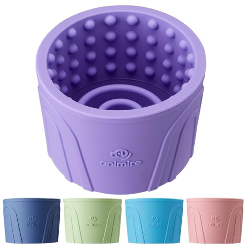 Dog Slow Feeder Lick Bowl, Anxiety Relief Dog Licking Mat Treat Dispenser, Non-Slip Anti-Choking Slow Eating Lick Bowl for Small Medium and Large Breed Dogs, BPA Free Silicone (Purple,M-L) - color: Purple, size: M-L