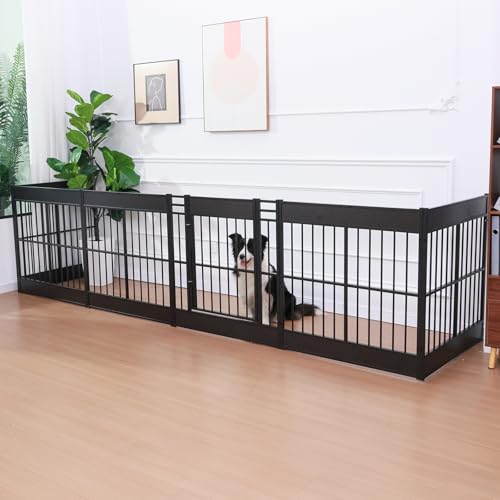 Large Furniture Style Dog Playpen, 35.4" H Dog Pen with Door, 12 Panels - color: Black, style: 12 Panels (35.4" High)