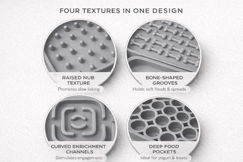 Hearth & Paw Silicone Lick Mat for Dogs Slow Feeder & Enrichment Mat, Food-Grade 100% BPA-Free Silicone, Mental Stimulation, Better Digestion, Anxiety Relief, Multiple Colors Available (Gray) - color: Gray