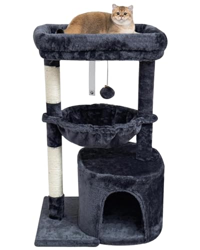 SYANDLVY Small Cat Tree for Indoor Cats, Cat Tower with Scratching Post - color: Smoky Grey