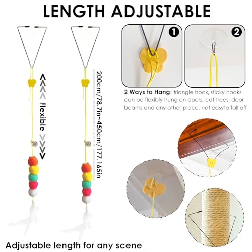 Interactive Cat Toys for Indoor Cats 5 Pcs, Self-Play Hanging Door Catnip Toys for Kitten, Adjustable Height Retractable with Feather and Bell for Indoor Kitten Play Chase Exercise