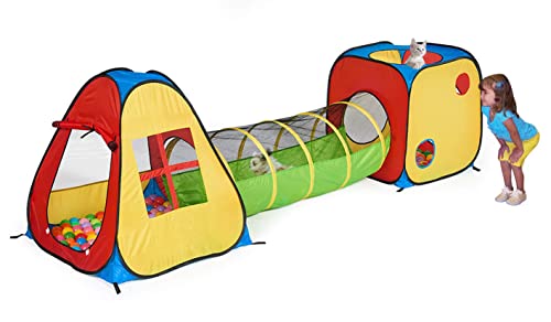 UTEX 3 in 1 Pop Up Play Tent with Tunnel, Indoor/Outdoor Playhouse - color: Red/Yellow & Square Tent