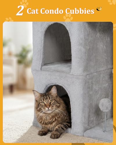Aechonow Cat Tree for Large Cat,2 Cozy Cat Condo House for Large & Fat Cats - color: 24''Light Grey
