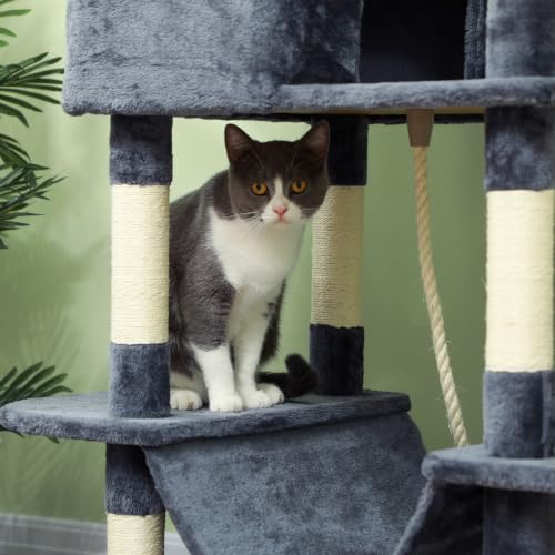 PawHut Cat Tree, 81" Cat Tower for Large Adults Indoor Kittens, Dark Gray