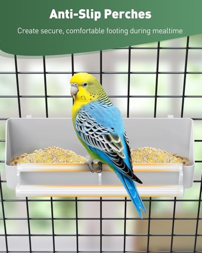 Pawfly 2 Pack Bird Feeder for Cage Hanging Plastic Feeder with Hooks Water Dispenser with Perches for Small Parakeet Cockatiel Canary Parrot - size: 2 PC