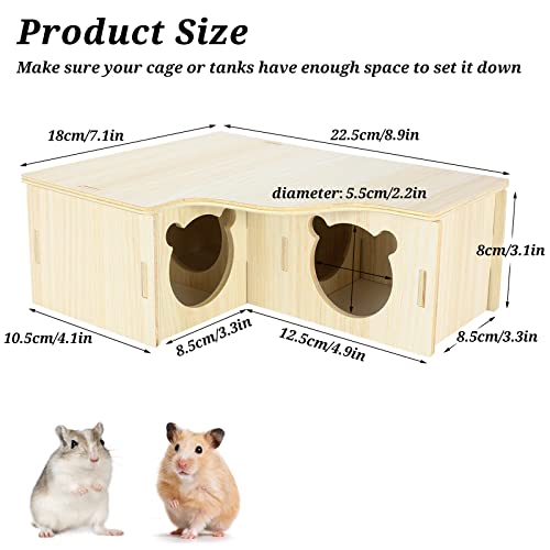 Multi-Chamber Hamster House Maze, 3-Room Hideouts, Wooden Hamster Maze & Tunnel Exploring Toys, Dwarf Hamster House Habitats Decor for Hamster Mice Gerbils Lemmings