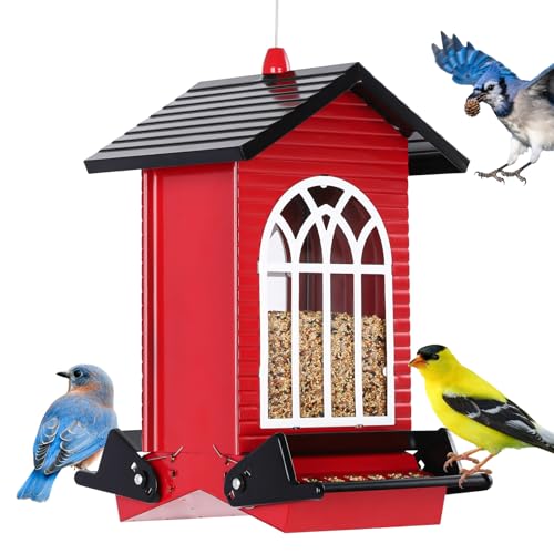 Gbekery Squirrel Proof Bird Feeders, 5LB Capacity, Weight-Activated, Red - color: Red