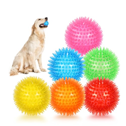 petizer 6 Pack 2.5” Squeaky Dog Toy Balls, Floating Dogs Pool Balls, Spiky Dog Balls, Durable Interactive Fetch Toys for Puppy, Dog Chew Toys for Teething (2.5", Small Dog) - color: Set of 6, size: 2.5" (Small Dog)