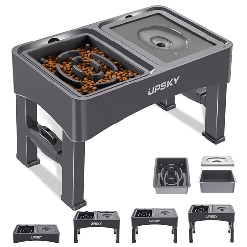 UPSKY 2-in-1 Elevated Dog Bowls Set with 4 Height Adjustable Stand, Gray - color: A-Water Bowl+Slow Feeder (Grey)