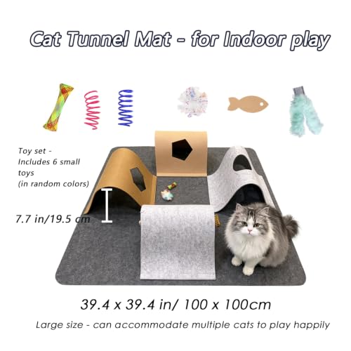 Cat Tunnel Mat for Indoor,4-Way Felt Cats Play Mat Cat Cave for Hide & Seek - color: Gray