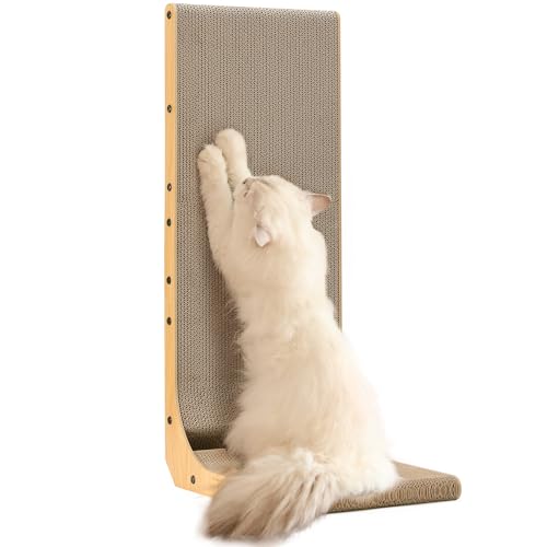 FUKUMARU Cat Scratcher for Indoor Cats, 32.7 Inch L Shaped Cat Scratch Pad - size: 1 Pack 32.7 in Wood Color