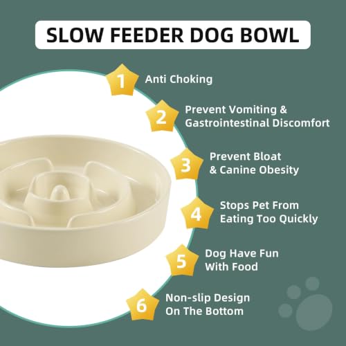 Havniva Ceramic Slow Feeder Dog Bowls, 8.3 in Slow Feeder for Medium Breed - color: Light Yellow