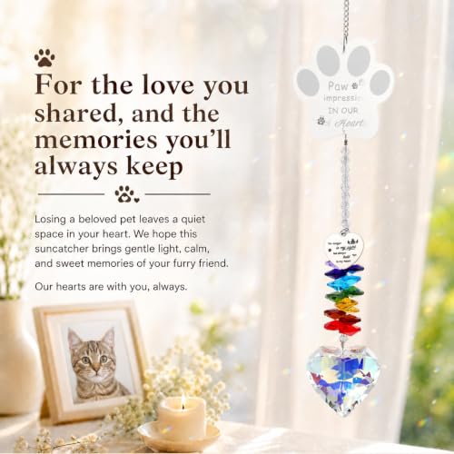 Pet Memorial Gifts for Loss of Dog, Pet Dog Memorial Suncatcher - color: White Cat Paw Engraving