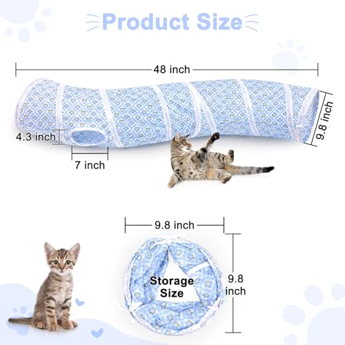 Glittme S-Shape Cat Tunnel, Foldable Cat Tunnels for Indoor Cats - color: Blue Flowers