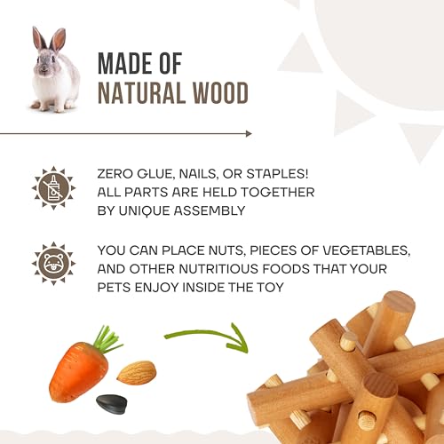 Wooden Chewing Toy for Small Animals, Natural Wood for Rabbit, Guinea Pig, Bunny, Chinchilla (Colorless)