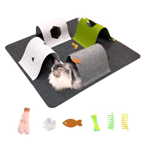 Cat Tunnel Mat for Indoor,4-Way Felt Cats Play Mat Cat Cave for Hide & Seek - color: Dark Gray
