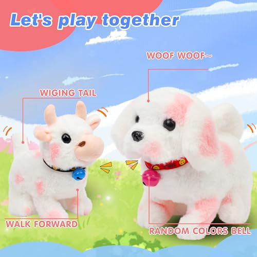 Hopearl Walking Point Dog Interactive Electronic Pet Plush Toy Puppy Woof and Moving Animated Nodding Head Holiday Birthday Gift for Toddlers, Pink, 7'' - style: Dog-Pink Point