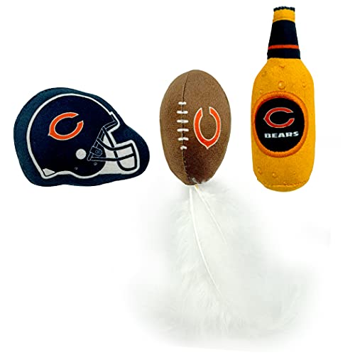 Best Plush CAT Toy - NFL Chicago Bears Complete Set of 3 piece Cat Toys Filled with Fresh Catnip. Includes: 1 Helmet Cat Toy, 1 Football Cat Toy with Feathers & 1 Beer Bottle. Beautiful Team Logos - color: CHICAGO BEARS, style: NFL Cat Trio Toy