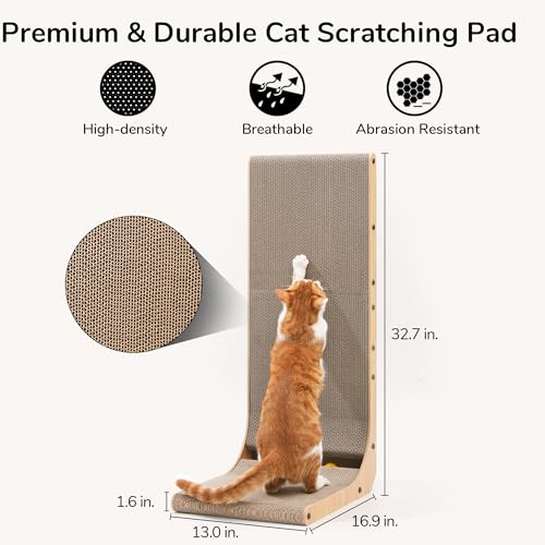 FUKUMARU Cat Scratcher for Indoor Cats, 32.7 Inch L Shaped Cat Scratch Pad - size: 1 Pack 32.7 in Wood Color