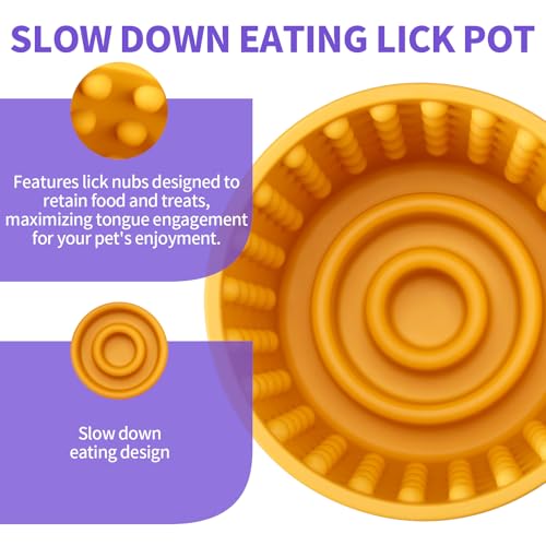 Dog Lick Bowl, Bestalk Anxiety Relief Slow Feeder Dog Lick Mat Treat Dispenser, Non-Slip Dog Licking Bowl Dog Enrichment Toys for Small Medium and Large Breed Dogs, BPA Free Silicone(Yellow,S) - color: Yellow, size: S