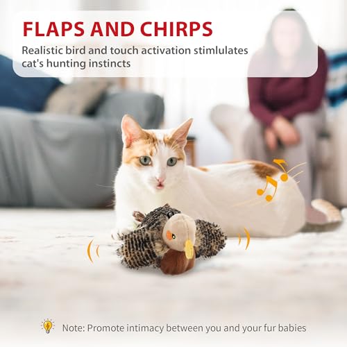 Gigwi Flappy Bird Cat Toy For Indoor Cats, Rechargeable Lifelike Interactive Flapping Bird Cat Toy Tweet, Flapping Wings & Lively Chirping, Automatic Catnip Toys For Cats Kitten, Touch Activated - color: flapping bird