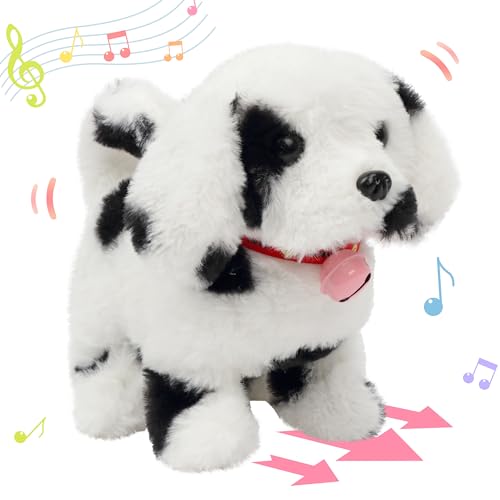 Hopearl Walking Point Dog Interactive Electronic Pet Plush Toy Puppy Woof and Moving Animated Nodding Head Holiday Birthday Gift for Toddlers, Black, 7'' - style: Dog-Black Point