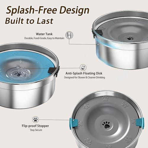 Dog Water Bowl No Spill, 1.5L/50oz Stainless Steel Slow Water Bowl for Dogs, Spill Proof Dog Bowl with Anti-Splash & Non-Slip, Slow Drinking Water Bowl Dispenser for Messy Drinkers (Silver) - color: Silver