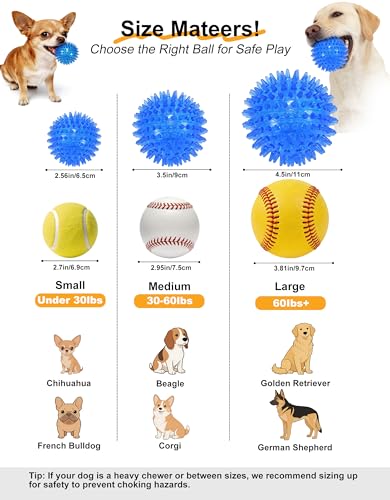 petizer 6 Pack 3.5” Squeaky Dog Toy Balls, Floating Pool Balls, Spiky Dog Balls, Durable Interactive Fetch Toys for Puppy, Dog Chew Toys for Teething (3.5", Medium/Large) - color: Set of 6, size: 3.5" (Medium/Large Dog)