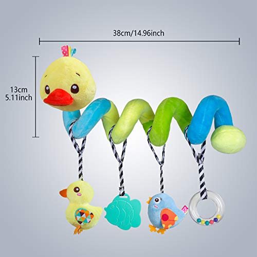Caterbee Baby car seat Toys, Activity Spiral hangings pram Toys, Plush Crib Toys with Squeaky for boy or Girl, 0 Months up (Duck) - color: Yellow-duck