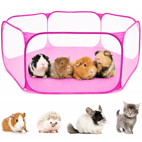 Rypet Guinea Pig Playpen Pop-Up, Outdoor Yard Fence for Small Pets,Pink - color: Pink, style: Open Top Playpen