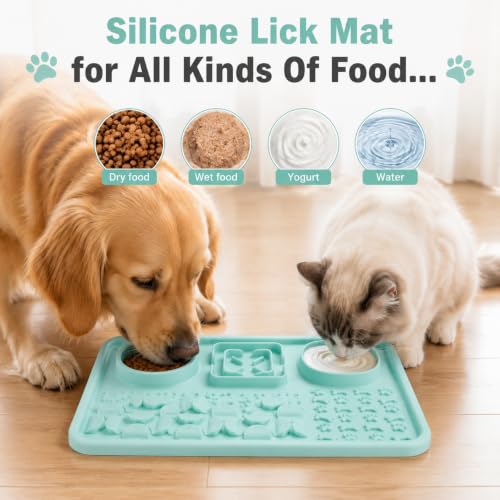 Silicone Dog Slow Feeder Lick Mat with Suction Cups, Multi-Puzzle Partition Pet Snuffle Feeding Tray for Puppy Cat Slow Eating Boredom Relief Training (Mint Green) - color: mint green